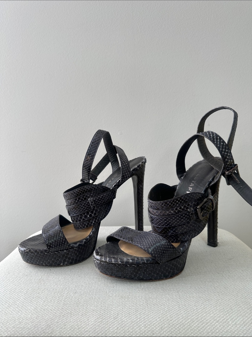 Belstaff Navy Real Snakeskin Platform High Heel Sandals